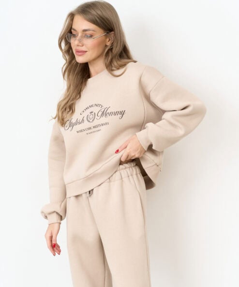 Теплый свитшот в цвете латте для будущих и кормящих мам Stylish Mommy — изображение 12