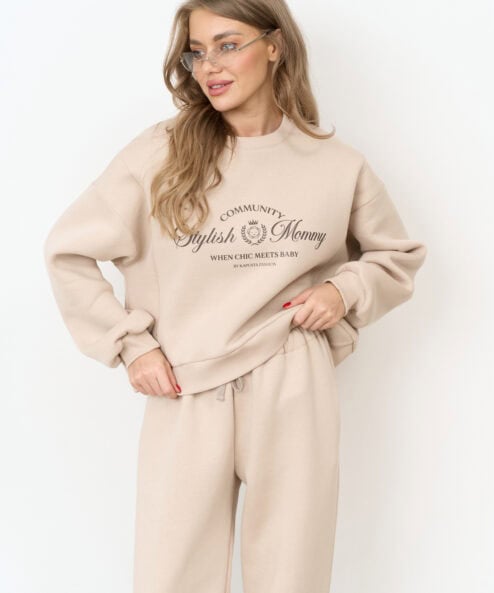 Теплый свитшот в цвете латте для будущих и кормящих мам Stylish Mommy — изображение 9