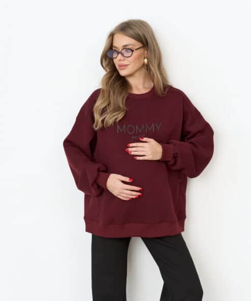 Темно-бордовый теплый свитшот для будущих и кормящих мам MOMMY est 2026 — изображение 4
