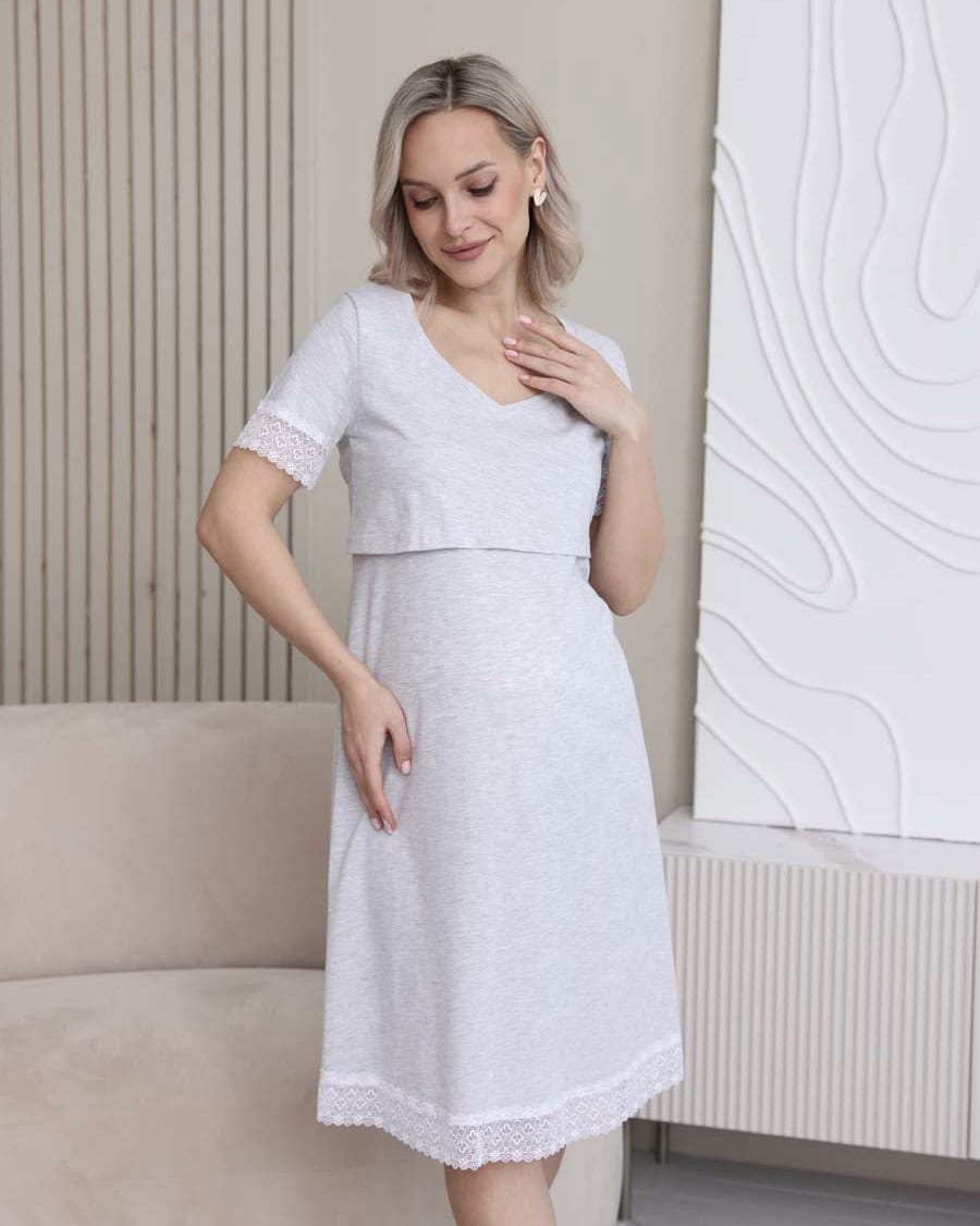 Серая сорочка для будущих и кормящих мам Nika Серая сорочка для будущих и кормящих мам Nika
