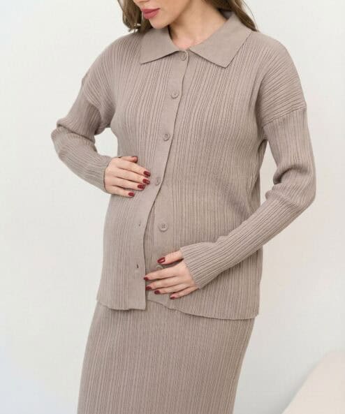 Кофейный костюм с юбкой и кардиганом Dove — изображение 2