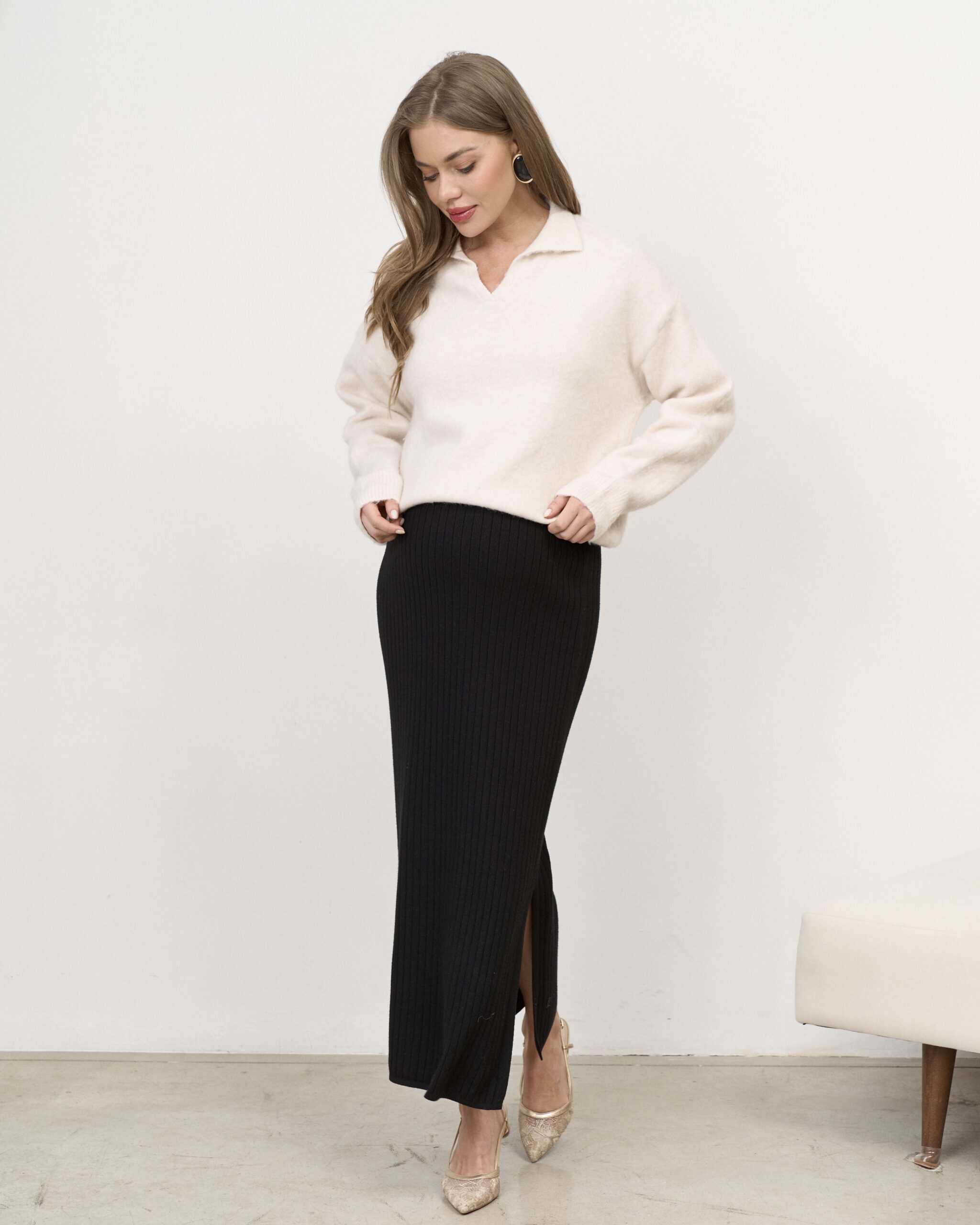 Черная трикотажная юбка в рубчик Peony Черная трикотажная юбка в рубчик Peony