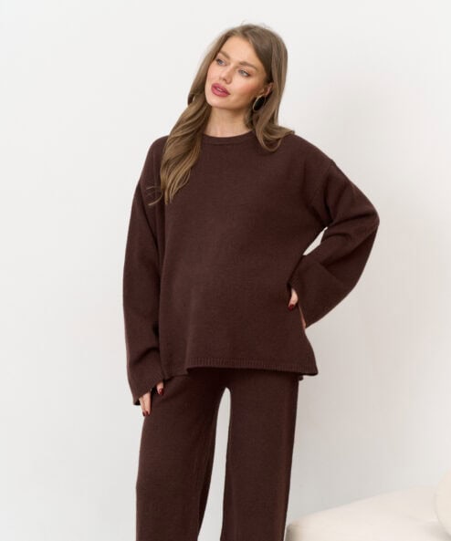 Шоколаный вязаный костюм с брюками и джемпером Cozy — изображение 11