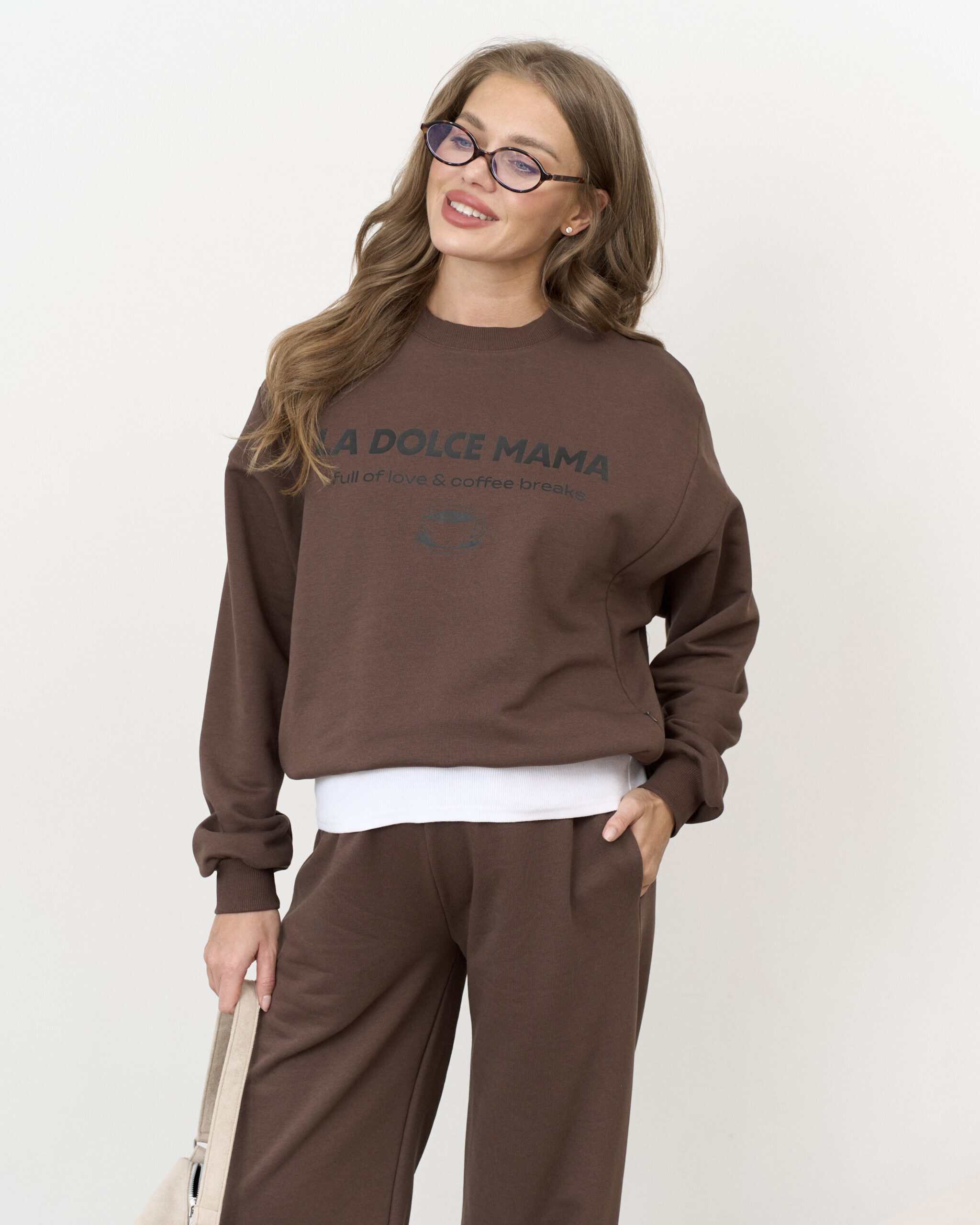 Шоколадный свитшот для будущих и кормящих мам La dolce mama Шоколадный свитшот для будущих и кормящих мам La dolce mama