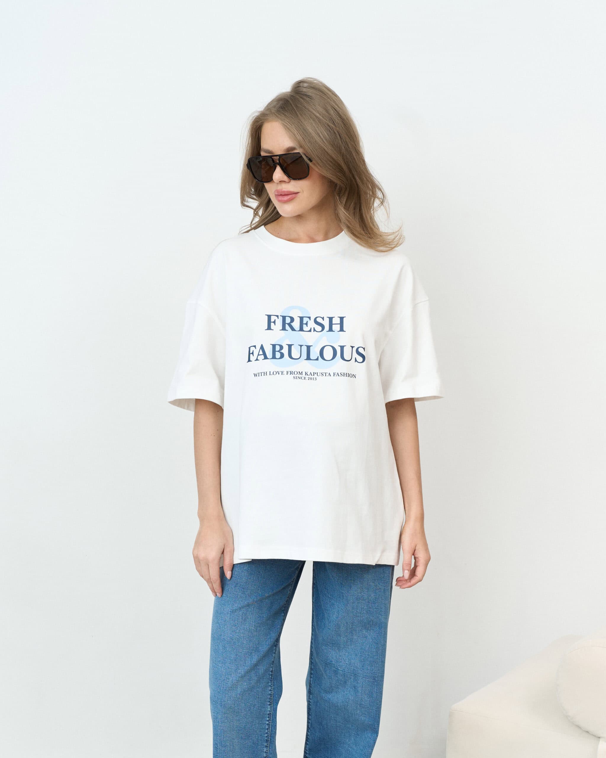 Белая оверсайз-футболка Fresh & Fabulous Белая оверсайз-футболка Fresh & Fabulous — изображение 4