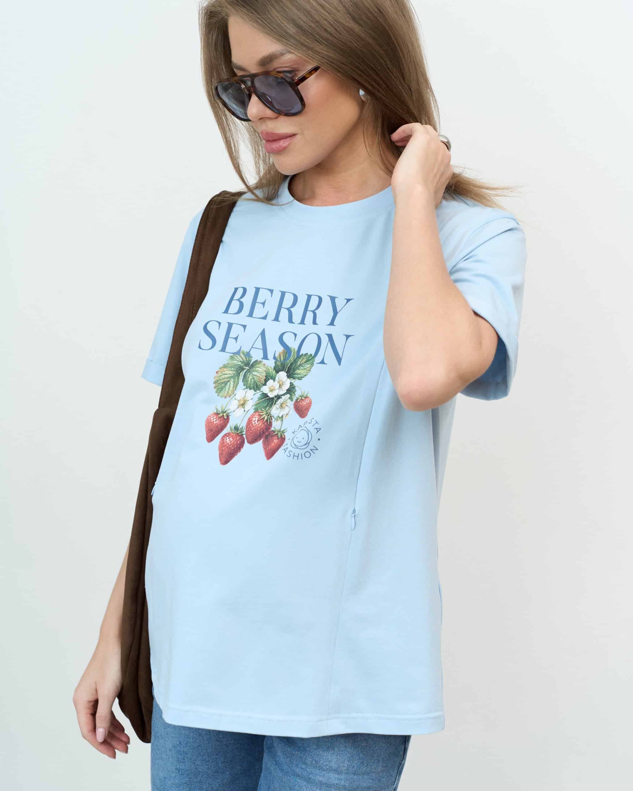 Голубая футболка для будущих и кормящих мам Berry Season Голубая футболка для будущих и кормящих мам Berry Season — изображение 7