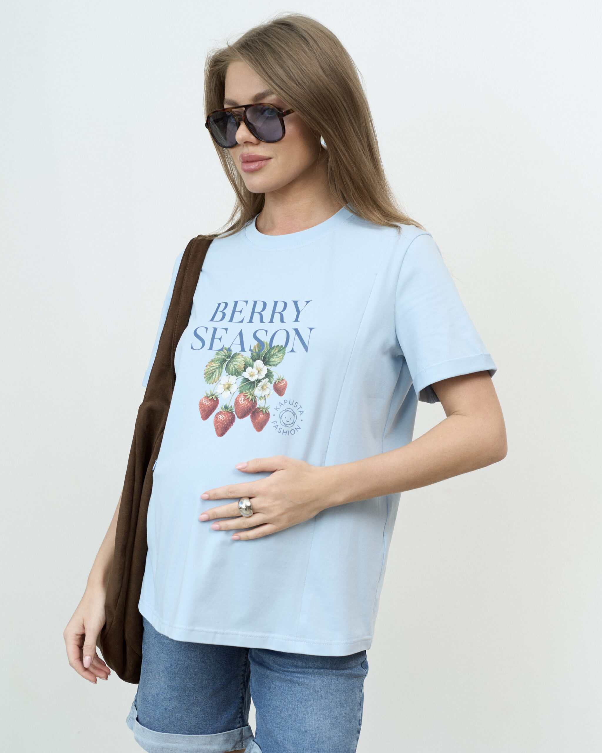 Голубая футболка для будущих и кормящих мам Berry Season Голубая футболка для будущих и кормящих мам Berry Season — изображение 6
