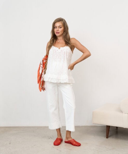 Молочные укороченные джинсы для будущих мам от Kapusta Fashion.