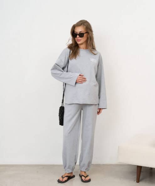 Серый лонгслив для будущих и кормящих мам Kapusta Fashion.