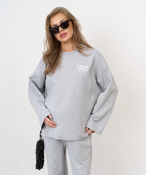 Серый лонгслив для будущих и кормящих мам Kapusta Fashion.