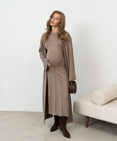 Кофейный комплект с платьем и кардиганом Amira — изображение 5